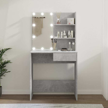 vidaXL Dressing Table with LED Concrete Grey 74,5x40x141 cm
