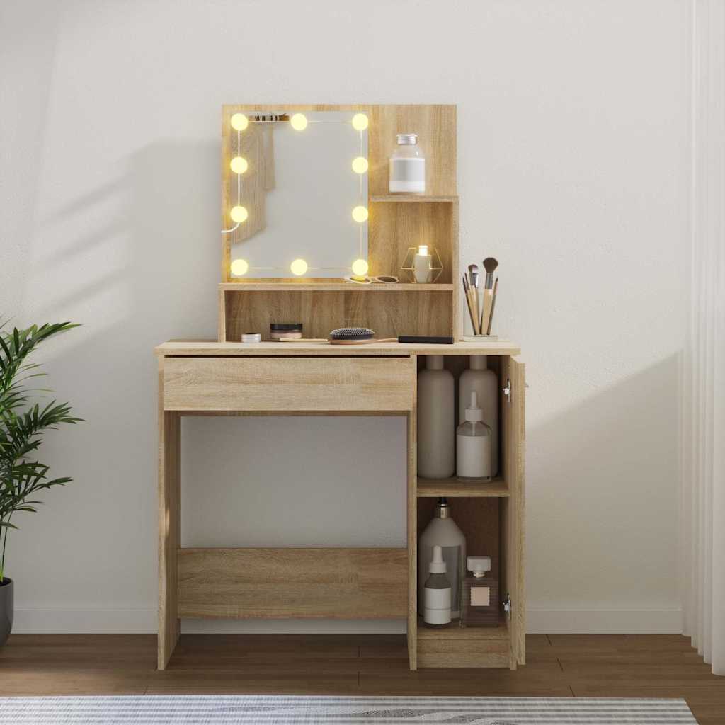 vidaXL Dressing Table with LED Sonoma Oak 86,5x35x136 cm