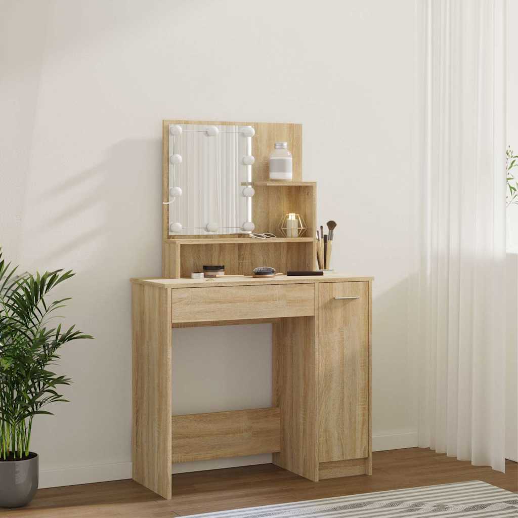 vidaXL Dressing Table with LED Sonoma Oak 86,5x35x136 cm
