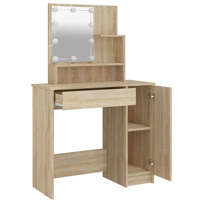vidaXL Dressing Table with LED Sonoma Oak 86,5x35x136 cm