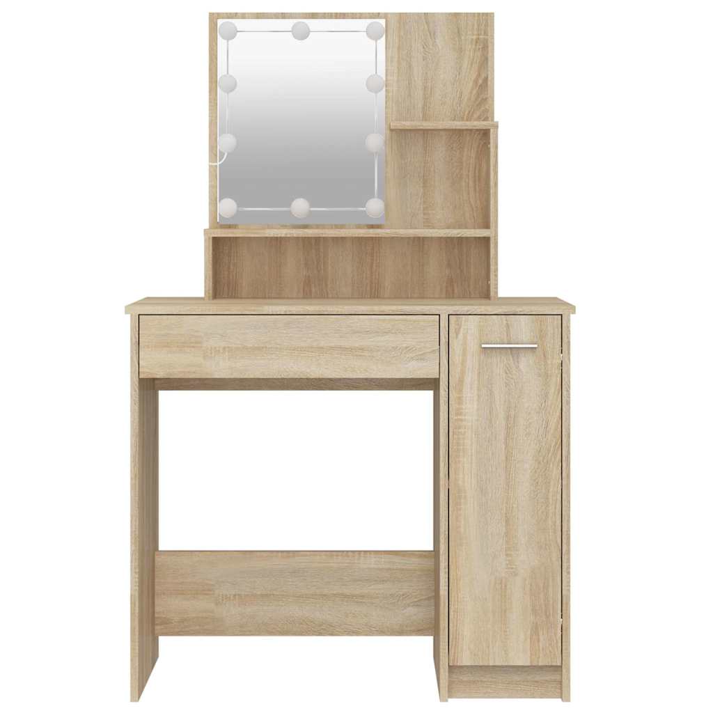 vidaXL Dressing Table with LED Sonoma Oak 86,5x35x136 cm