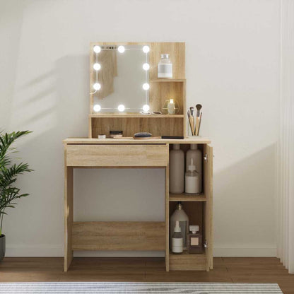 vidaXL Dressing Table with LED Sonoma Oak 86,5x35x136 cm