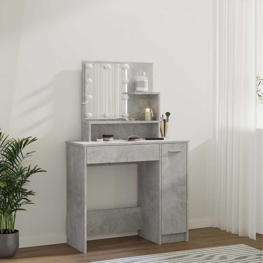 vidaXL Dressing Table with LED Concrete Grey 86,5x35x136 cm