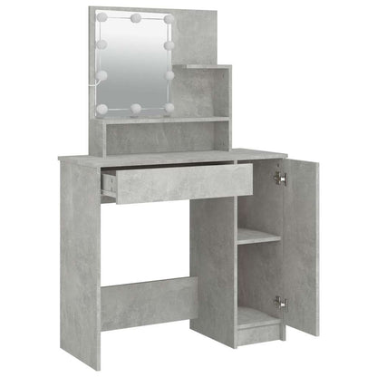 vidaXL Dressing Table with LED Concrete Grey 86,5x35x136 cm