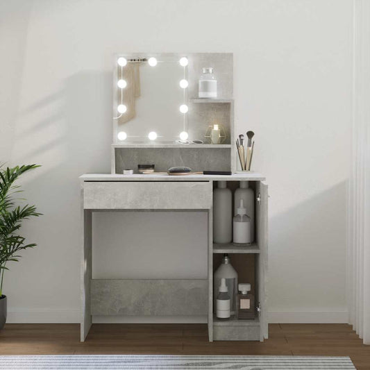 vidaXL Dressing Table with LED Concrete Grey 86.5x35x136 cm