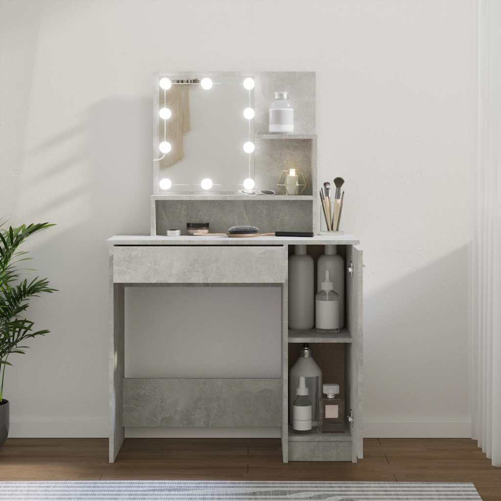vidaXL Dressing Table with LED Concrete Grey 86,5x35x136 cm
