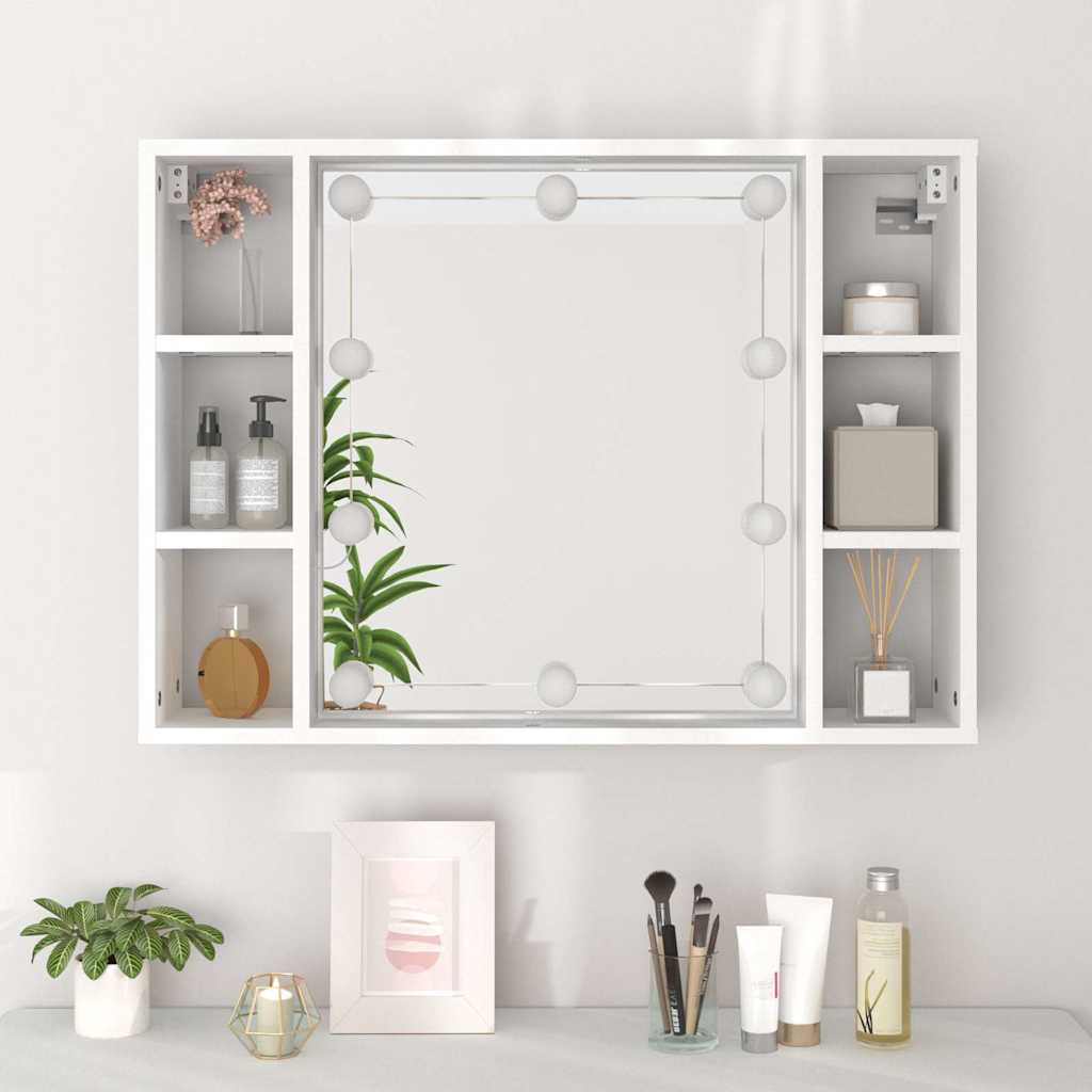vidaXL Mirror Cabinet with LED White 76x15x55 cm