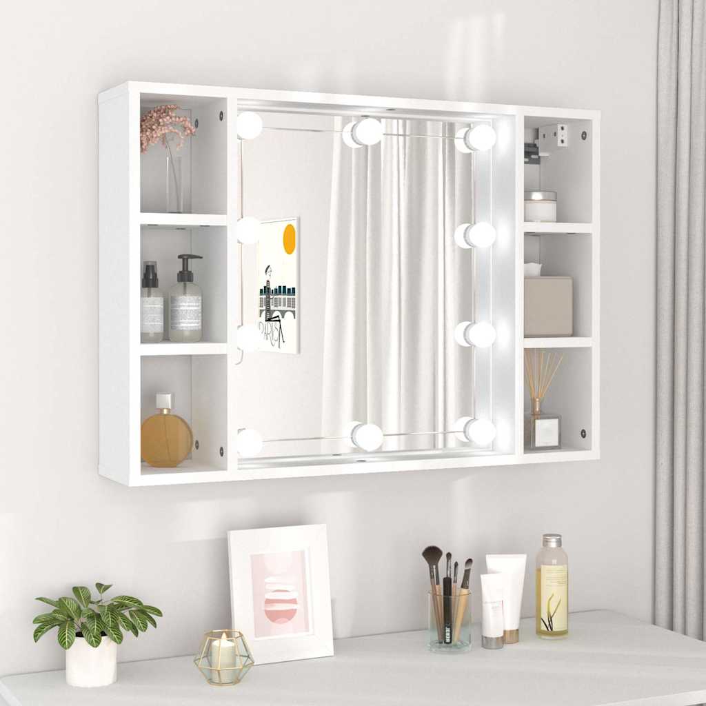 vidaXL Mirror Cabinet with LED White 76x15x55 cm