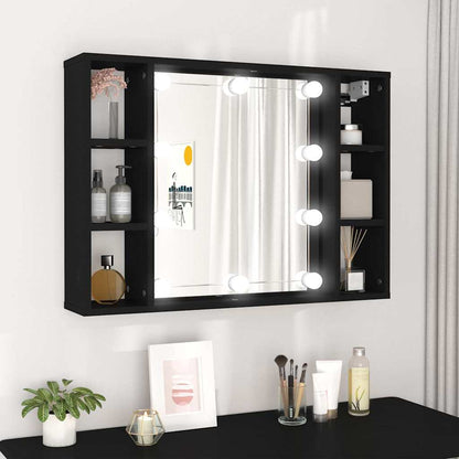 808856 vidaXL Mirror Cabinet with LED Black 76x15x55 cm