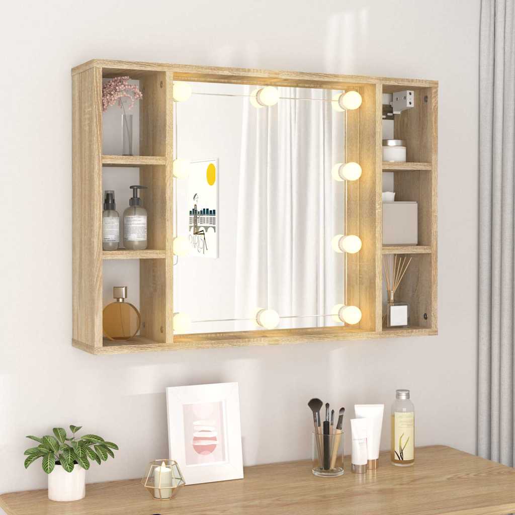 vidaXL Mirror Cabinet with LED Sonoma Oak 76x15x55 cm