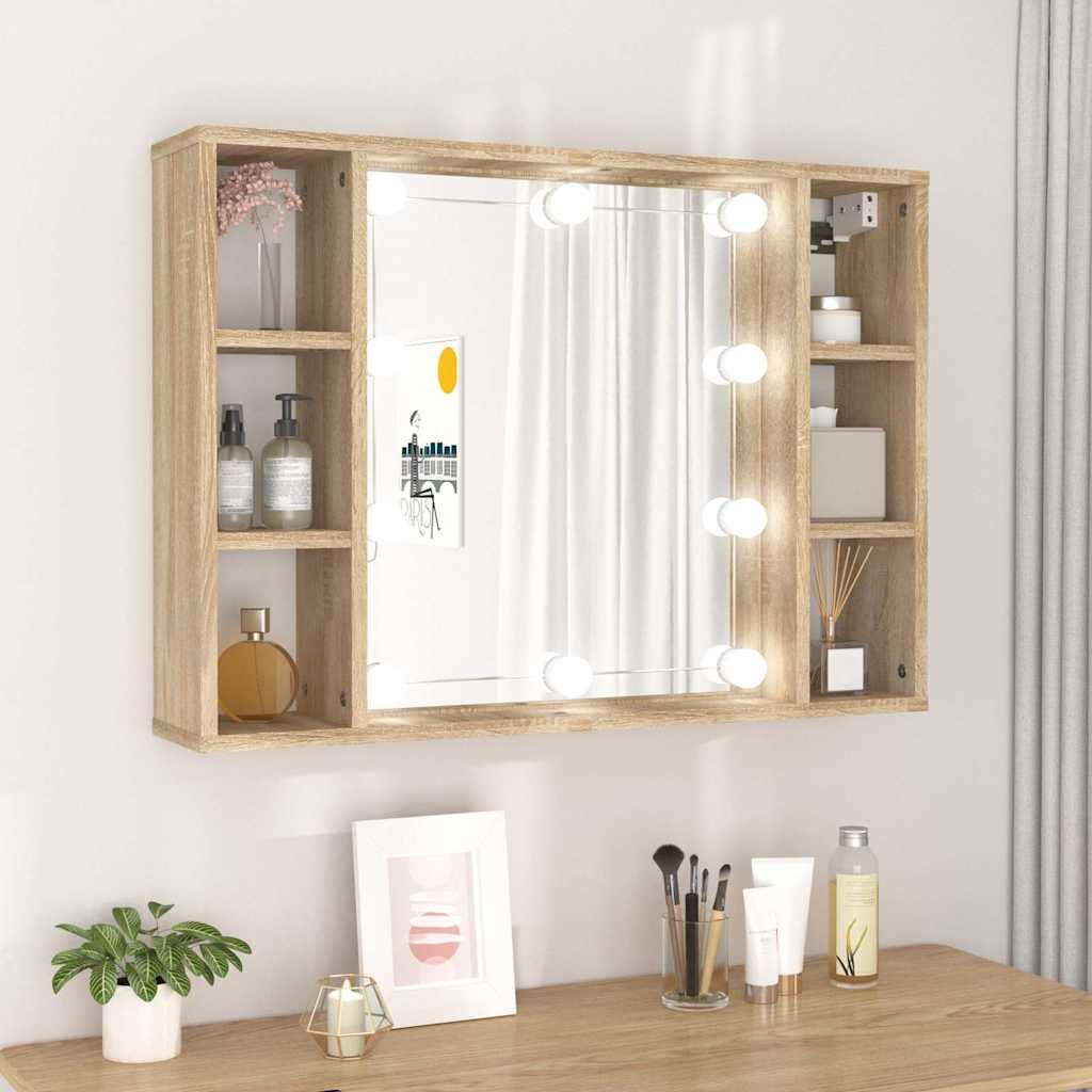vidaXL Mirror Cabinet with LED Sonoma Oak 76x15x55 cm