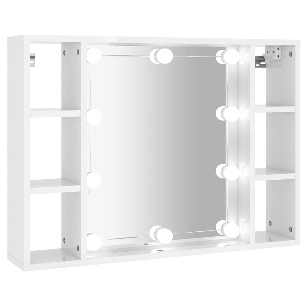 vidaXL Mirror Cabinet with LED High Gloss White 76x15x55 cm