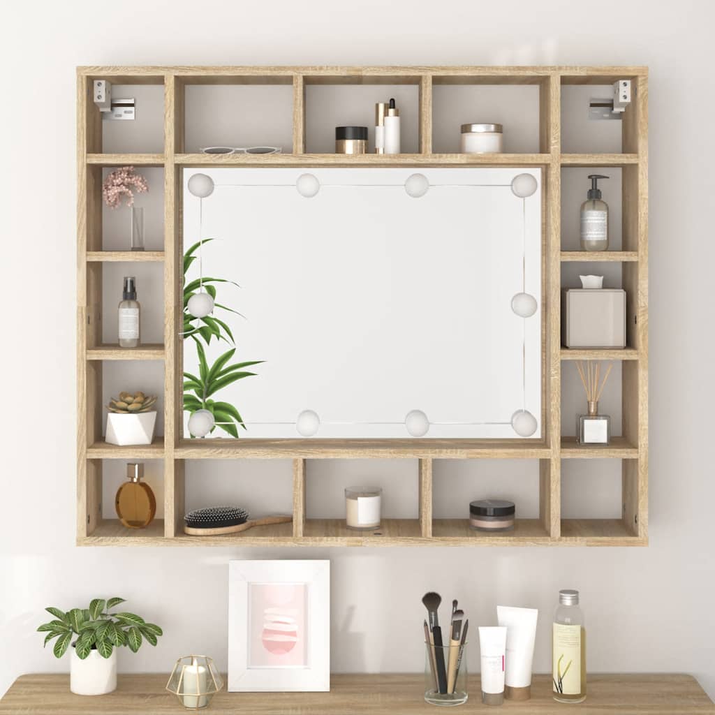 vidaXL Mirror Cabinet with LED Sonoma Oak 91x15x76.5 cm