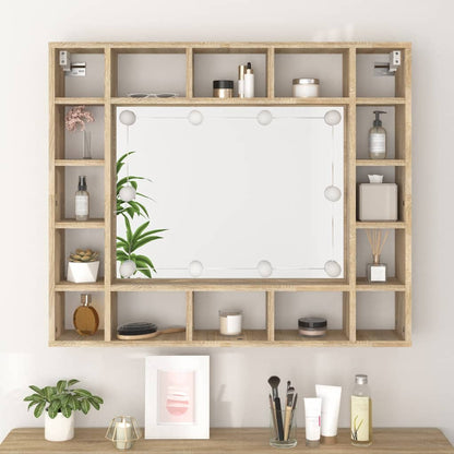 vidaXL Mirror Cabinet with LED Sonoma Oak 91x15x76.5 cm