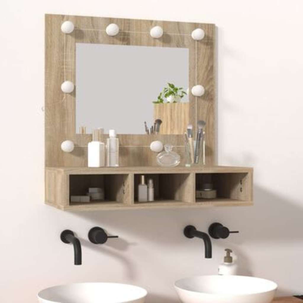 vidaXL Mirror Cabinet with LED Sonoma Oak 60x31,5x62 cm