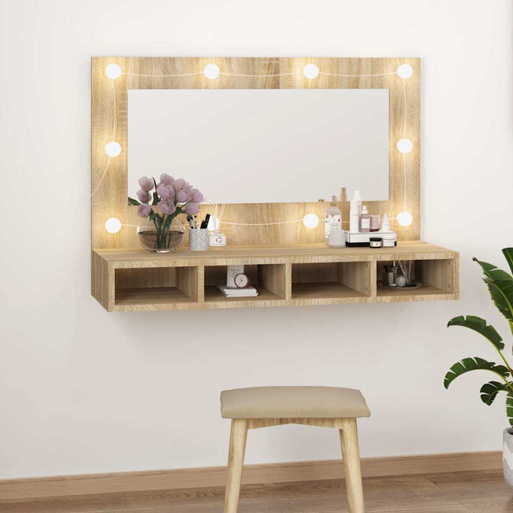 vidaXL Mirror Cabinet with LED Sonoma Oak 90x31,5x62 cm
