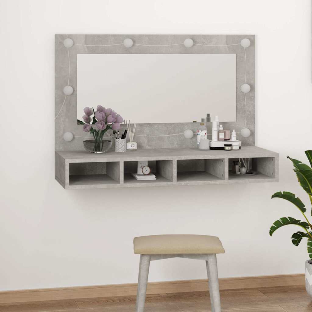 vidaXL Mirror Cabinet with LED Concrete Grey 90x31,5x62 cm