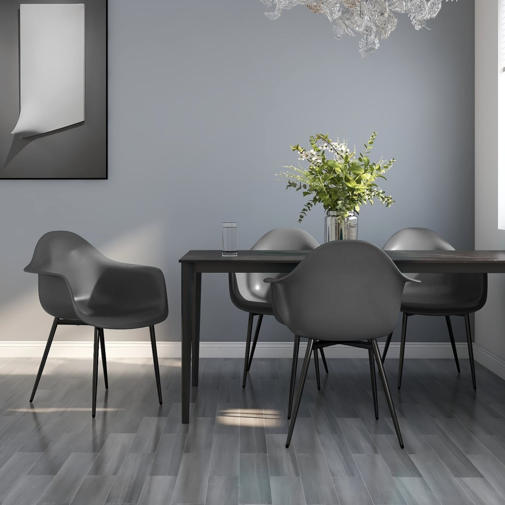 vidaXL Dining Chair | Set of 4 | Grey | Polypropylene, powder-coated metal