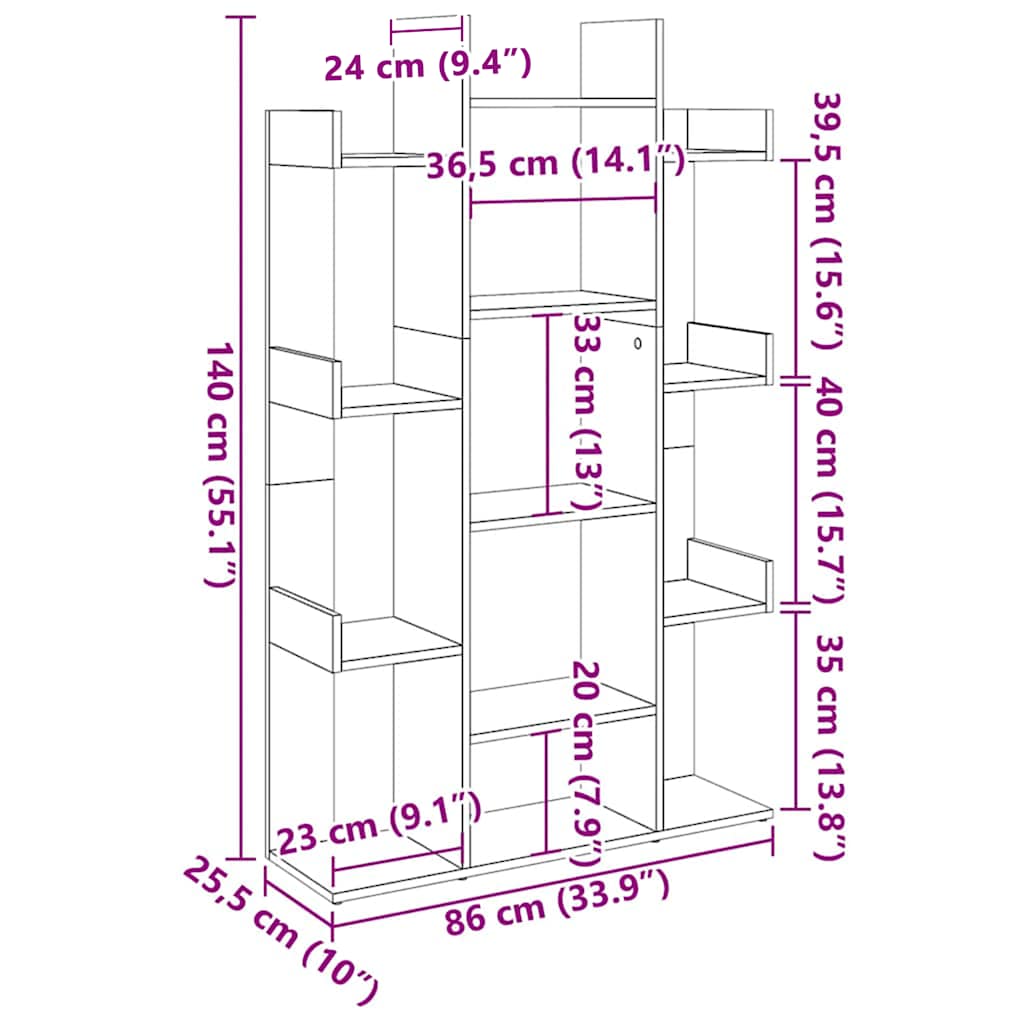vidaXL Book Cabinet Sonoma Oak 86x25.5x140 cm Engineered Wood