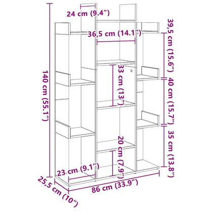vidaXL Book Cabinet Sonoma Oak 86x25.5x140 cm Engineered Wood