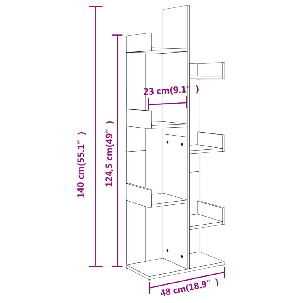 808912 vidaXL Book Cabinet Sonoma Oak 48x25,5x140 cm Engineered Wood