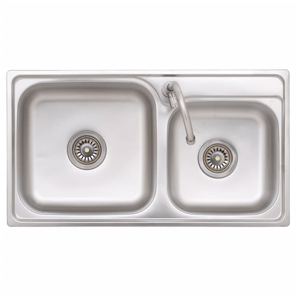 151211 vidaXL Camping Sink Double Basins with Tap Stainless Steel