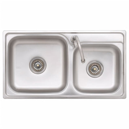 151211 vidaXL Camping Sink Double Basins with Tap Stainless Steel