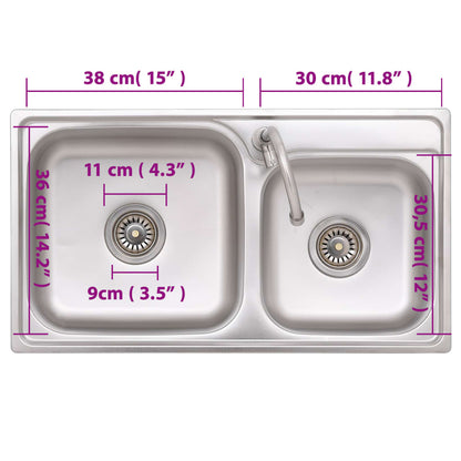 151211 vidaXL Camping Sink Double Basins with Tap Stainless Steel