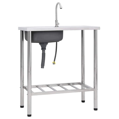 151213 vidaXL Camping Sink Single Basin with Tap Stainless Steel