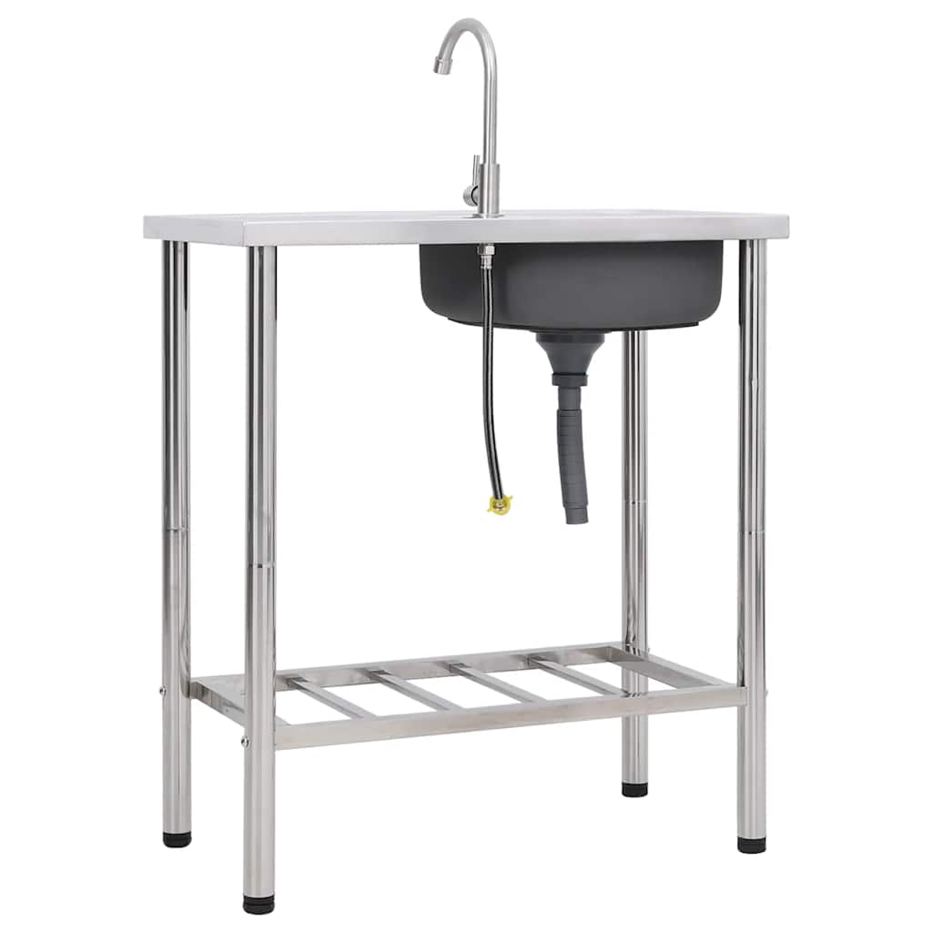 151213 vidaXL Camping Sink Single Basin with Tap Stainless Steel