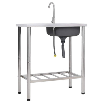 151213 vidaXL Camping Sink Single Basin with Tap Stainless Steel