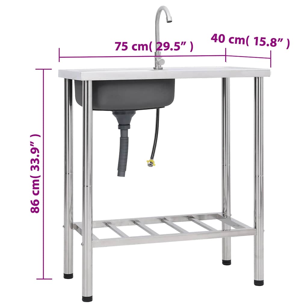151213 vidaXL Camping Sink Single Basin with Tap Stainless Steel