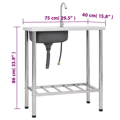 151213 vidaXL Camping Sink Single Basin with Tap Stainless Steel