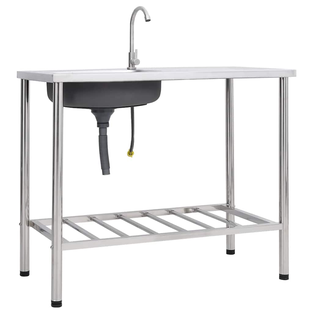151214 vidaXL Camping Sink Single Basin with Tap Stainless Steel