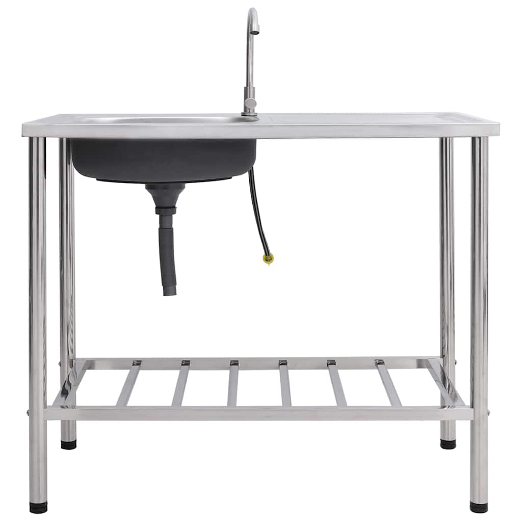 151214 vidaXL Camping Sink Single Basin with Tap Stainless Steel