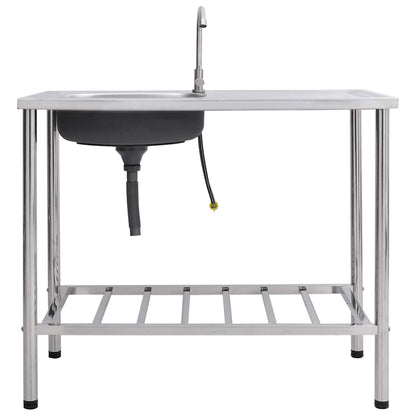 151214 vidaXL Camping Sink Single Basin with Tap Stainless Steel