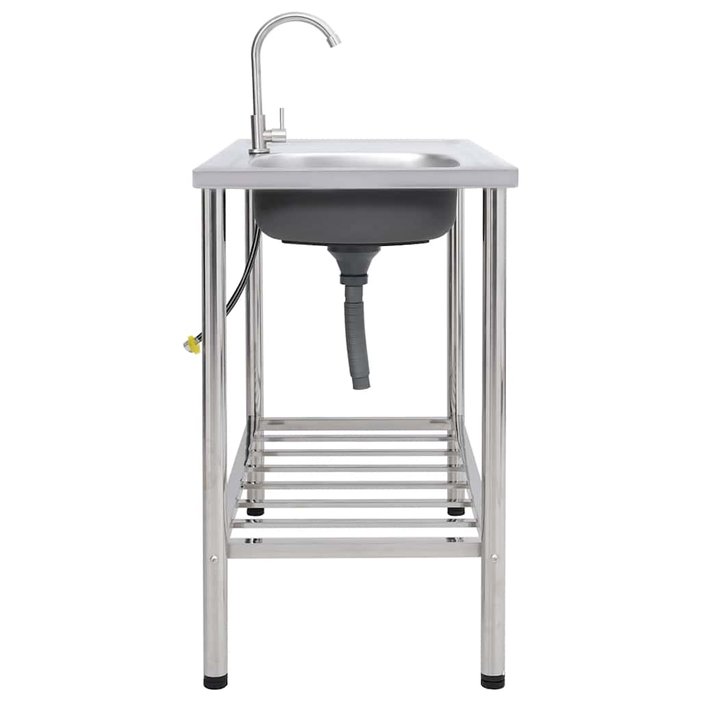 151214 vidaXL Camping Sink Single Basin with Tap Stainless Steel