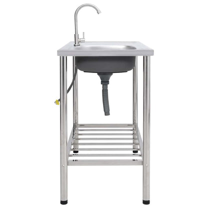 151214 vidaXL Camping Sink Single Basin with Tap Stainless Steel