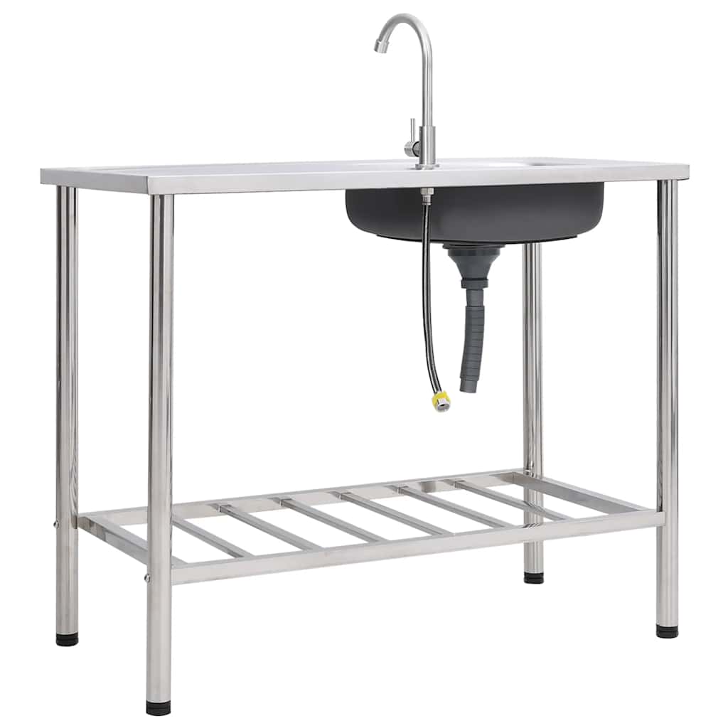 151214 vidaXL Camping Sink Single Basin with Tap Stainless Steel