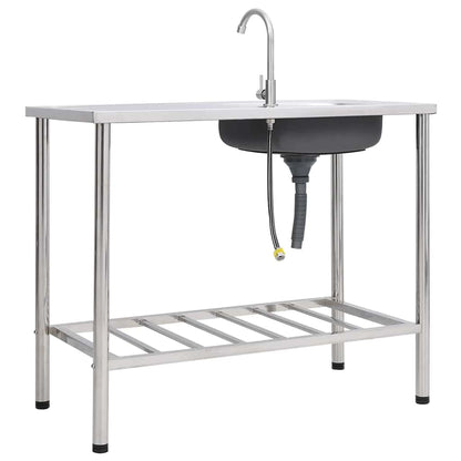 151214 vidaXL Camping Sink Single Basin with Tap Stainless Steel