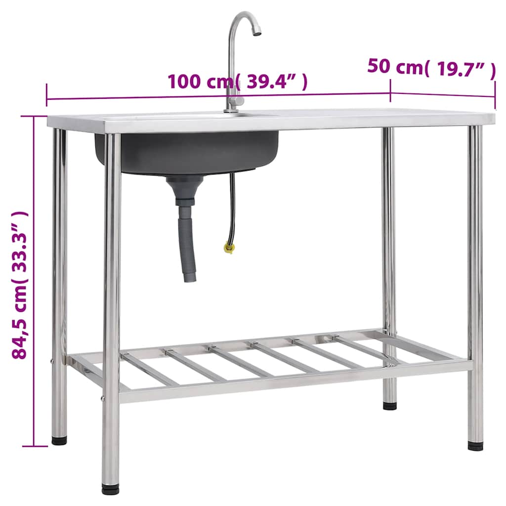 151214 vidaXL Camping Sink Single Basin with Tap Stainless Steel
