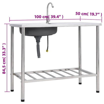 151214 vidaXL Camping Sink Single Basin with Tap Stainless Steel