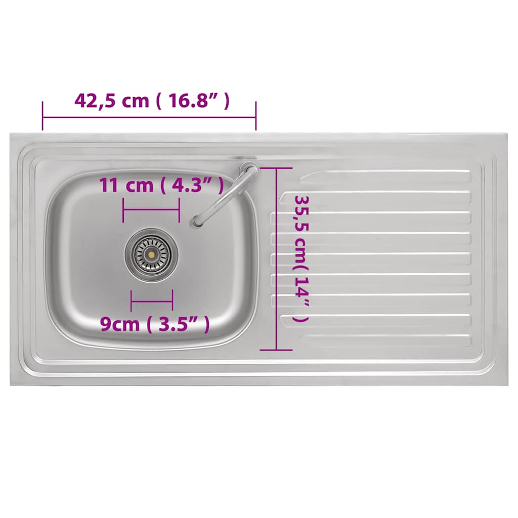 vidaXL Camping Sink Single Basin with Tap Stainless Steel