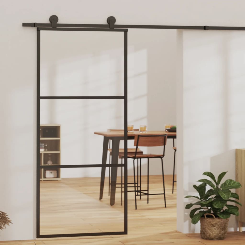 vidaXL Sliding Door with Hardware Set ESG Glass&Aluminium 90x205 cm