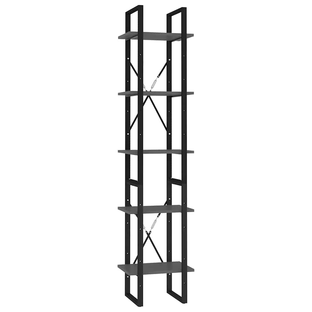 vidaXL 5-Tier Book Cabinet Grey 40x30x175 cm Engineered Wood