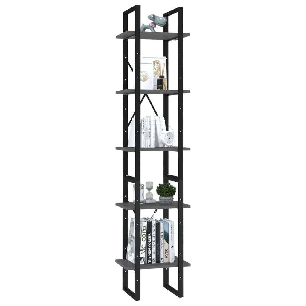 vidaXL 5-Tier Book Cabinet Grey 40x30x175 cm Engineered Wood