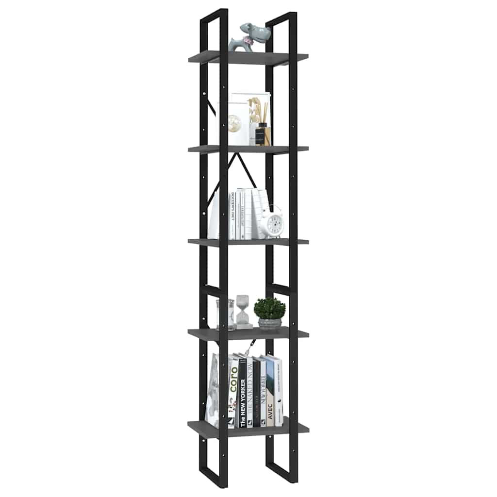 vidaXL 5-Tier Book Cabinet Grey 40x30x175 cm Engineered Wood