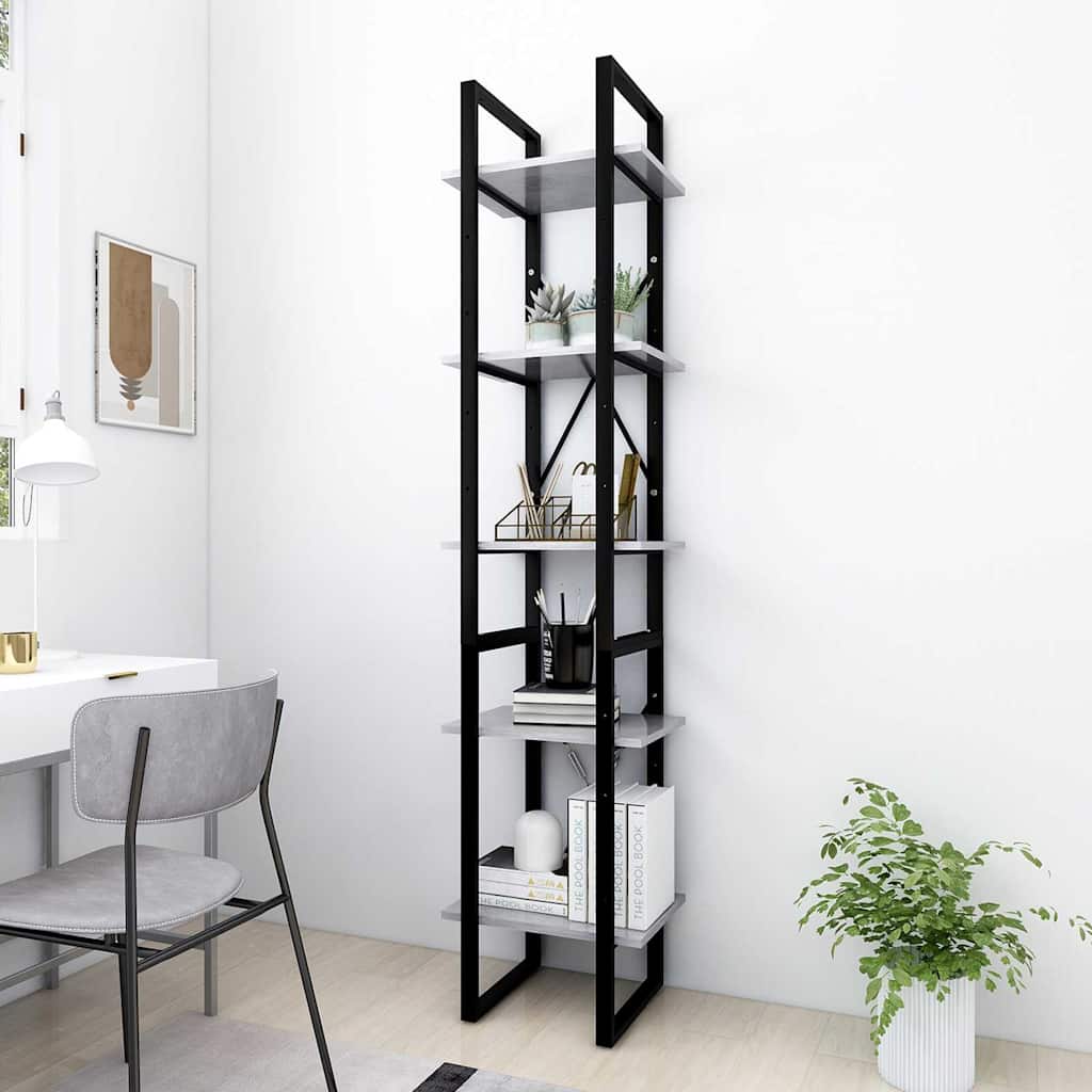 vidaXL 5-Tier Book Cabinet Concrete Grey 40x30x175 cm Engineered Wood