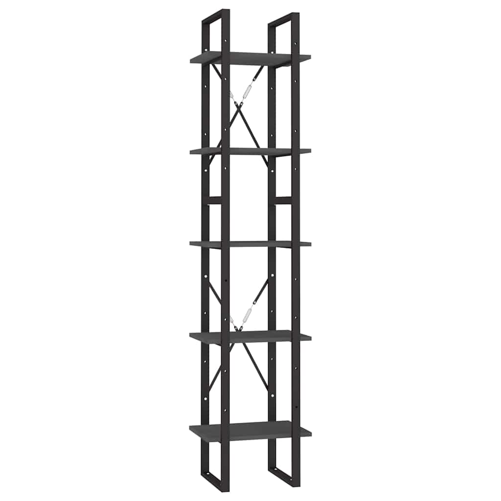 vidaXL 5-Tier Book Cabinet Grey 40x30x175 cm Solid Wood Pine