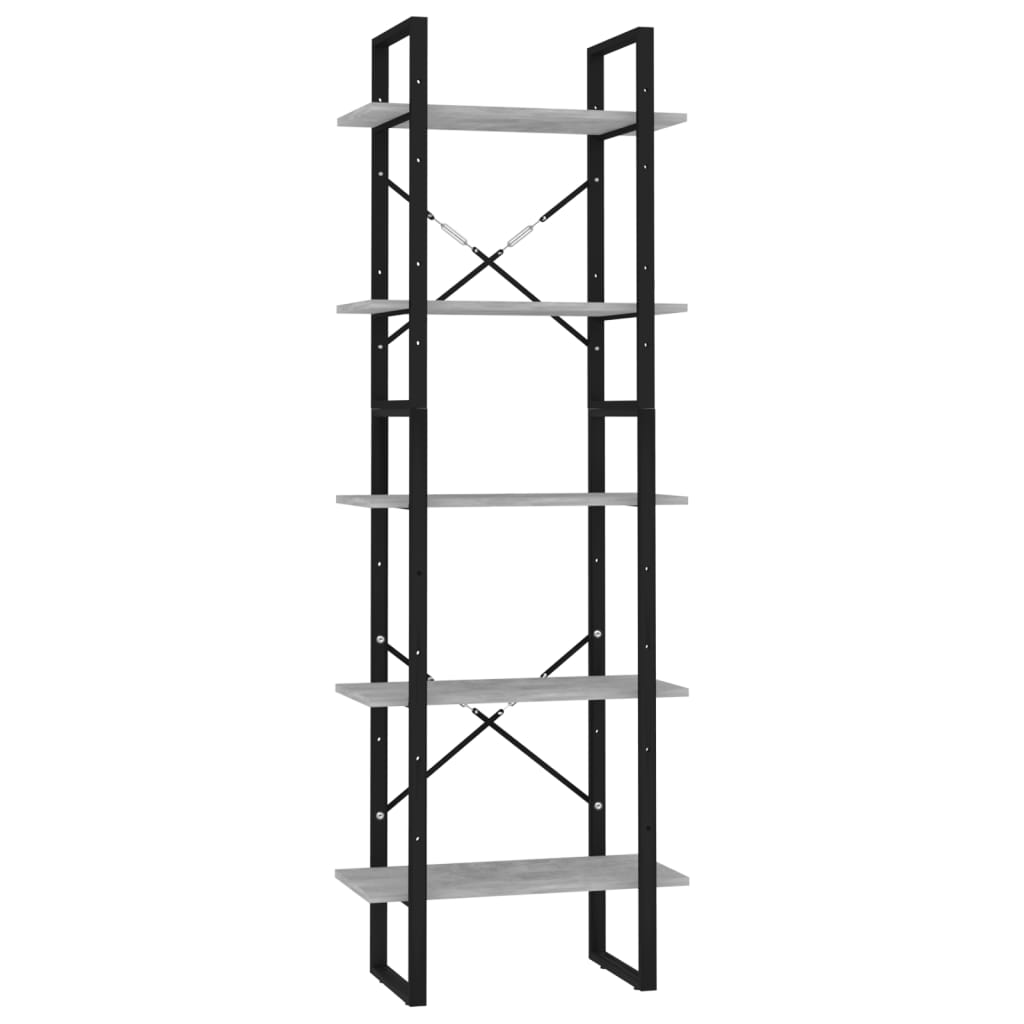 vidaXL 5-Tier Book Cabinet Concrete Grey 60x30x175 cm Engineered Wood